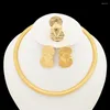 Naszyjne kolczyki Ustaw stylową biżuterię dla kobiet w 18 -karatowym złotym kolorze i pierścień z przyczepką African Dubai Earring Bride