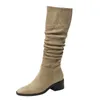 Fashion Boots Women Slim staplade tjock klack Hög Barrel Knight Ben Long Large Woman Shoes 230830