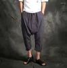 Pantaloni da uomo Stile estivo da uomo Personalità in cotone sciolto Jogger Harem Hair Stylist Elastico in vita Lino Big Fork Tide