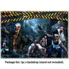 7x5ft Halloween Zombie Polyester Fotografie Achtergrond - Spook Up Your Foto's met een verwoeste stad ruïneert Bloed Cordon Banner Decoraties