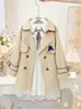 Coat 4-14 år Spring Autumn Girls Windbreaker Trench Windproof Children Kid's Mid-Längd Jacket Baby Teenagers Overrock