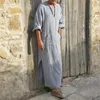 Ubranie etniczne Biała męska szata muzułmańska V Neck Casual Linen Abaya Pocket Loose Jubba Thobe Vintage Arab Islamska sukienka z długim rękawem Caftan