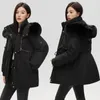 معاطف الخندق النسائي فطيرة المعطف الكورية للقطن للتغلب على 2023 فضفاضة في فصل الشتاء المبطنة مع متوسط ​​طوق الفرو المتوسطة طويلة