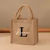Shopping Bags Custom Name Jute Handbag Personalized A Z Burlap Print Bag Tote Boutique Small Business Gift Girls Trip Wedding 231024