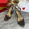 Модельер Высококачественный женский красный каблук Высокие каблуки Роскошные кожаные сандалии на подошве Тонкие каблуки с инкрустацией бриллиантами ААА Тапочки 1-12 см Туфли для вечеринок H0586