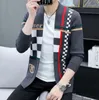 Venda quente masculino casual cardigan suéter confortável moda listrado juventude high-end suéteres fino encaixe malha cáqui suéteres masculinos na moda casacos streetwear jaqueta