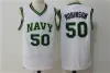 College Basketball 50 David Robinson Jerseys University Naval Academy Navy Midshipmen Marineblauw Wit Borduren en naaien voor sportfans B