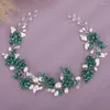 Tocados Diadema nupcial de diamantes de imitación, tocado de fiesta verde azul de moda, accesorios para el cabello de boda de cristal con perlas, tocado hecho a mano para mujer