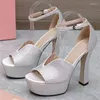Sandaler Platform Woman Rhinestone Ankle Strap Fashion Shoes Women Super High Heels Crystal Peep Toe Summer