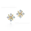 Boucles d'oreilles en forme de X avec diamants en forme de X, croix en argent de la famille t, quatre femmes, étoile