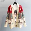 Женские свитера, женский рождественский кардиган с оленем, укороченный свитер, пальто, красное вязание, новинка 2023 года, корейская одежда, свободный новогодний свитер в стиле ретро, топы для WomL231024
