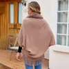 Kadın Cape Şalları Sonbahar Kış Stoles Kadınlar Örme Poncho Cape Vintage Çizgili Büyük Boyutlu Haltan Püskül Uzun Şal Scarf Sweater Örgü 231023