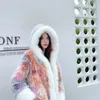 Damesbont-imitatiejas Droomkleur Milieu Lange losse Chinese stijl Winterwarme cape-overjas met capuchon