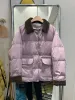 Chaqueta de plumón corta con cuello de muñeca de pana para mujer, chaqueta de pan con solapa de Color caramelo, plumón de pato blanco, novedad de 2023