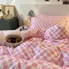 Ensembles de literie Nordique rose noir damier housse de couette ensembles avec taie d'oreiller drap de lit enfants filles ensembles de literie roi reine Twin Kawaii 231023