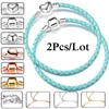 Charm Bracelets 2Pcs/Lot Luxury Jewelry Leather Chain Fit DIY Beads Bracelet Pulsera Bijoux For Women Men Girl Gift Drop