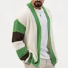 Herrjackor 2023 Cardigan Autumn Winter tröja Fashion Green Loose Contrast Color Knit Office Långärmad manlig kappa