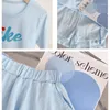 Set di abbigliamento Set di vestiti per ragazze estivi per adolescenti Lettera grafica manica corta maglietta pantaloncini gonna a pieghe abiti in due pezzi 6 8 10 12 14 anni