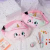 Childres Pack Cute Unicorn Soft Plush Toys Belt Gradient Färg Tecknad mynt Purse Travel Chest Girls Midjeväska