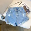 Kvinnors shorts harajuku söt hög midja rippad blå denim mode casual sexig smal fit y2k street grunge jean kort