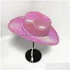 Party Hats Led Light Up Cowboy Neon Cowgirl Hat Holographic Rave Fluorescent With Adjustable Windproof Cord For Halloween Costume Ac Dhijx