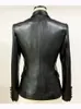 Kvinnors kostymer blazrar Utmärkt kvalitet Est Stylish Runway Designer Jacket Women's Slim Fiting Double Breasted Faux Leather Blazer 231024