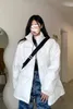 여자 트렌치 코트 면화 패딩 옷 겨울 2023 흰 빵 복고풍 PU 가죽 짧은 재킷 두꺼운 학생