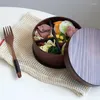 Vaisselle 700ML boîte à Bento en bois monocouche cloison Portable Sushi boîtes à déjeuner rond employé de bureau pour les enfants