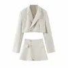 Womens Suits Blazers Xeasy Women Blazer Clothing Two Piece Set with Skirt Female Suit Tweed Long Sleeves Short 231024