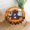 1pc, Polyester Tablecloth, Pumpkin Castle Ghost Round Table Cloth, Embossed Edge, Halloween Theme Pumpkin Ghost Printed Tablecover, Stain Resistant, Waterproof,