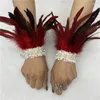 Brazalete de plumas naturales, muñequera, pulsera gótica con mangas para el brazo, accesorios de pulsera, accesorios de Cosplay para Halloween, brazalete de perlas