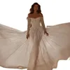 Iluzja z ramienia sukienka ślubna długość podłogi Perły Saudyjskie arabskie pełne rękawie suknia ślubna