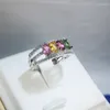 Clusterringen Natuurlijke toermalijnring voor feest 3 mm 5 mm Meerkleurig zilver 925 sieraden