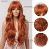 Synthetic Wigs Ginger Curly Synthetic Wigs for Women Long Natural Wavy Orange Wigs with Flat Bangs Colorful Party Heat Resistant WigL231024