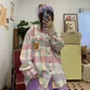 Women's Blouses Cute Soft Girl Plaid Long Sleeve Top Vintage Pink Autumn And Winter Trend Shirts