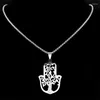 Hanger Kettingen Hand Van Fatima Hamsa Ketting Voor Vrouwen Mannen Roestvrij Staal Zilver Kleur Boom Leven Sieraden Gift Collier N9737S01