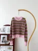 Women's Sweaters 2023 Womens Fashion Long Sleeve Sexy Casual Contrasting Striped Mohair Sweater 0808
