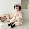 Rompers Winter Arrival Kids Babies Boys Girls Full Sleeve Patchwork Hooded Zipper Romper with Cartoon Bears 0-3Y 231023