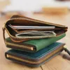 Wallets Simple Card Bag Handmade Genuine Leather Short Vintage Crazy Horse Zipper Money Clip Layer Cowhide