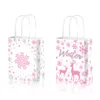 Gift Wrap BD168 12PCS Pink Snowflake Snow Winter Party Carrying Rope Kraft Paper Handheld Bag