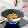 Pannor 32 cm rostfritt stål Wok obelagd non-stick pan gas och induktionskokare