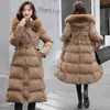 Women's Trench Coats Long Winter Coat Women Snow Wear Warm Parkas Hooded Large Fur High Street Office Lady Jacket Cotton Padded Clothing