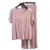 Kvinnors sömnkläder PLSU STORLEK 3XL 4XL 5XL 6XL 7XL Kvinnor Pyjamas Set Nightwear Casual Soft Elastic Cotton Sleep Home Clothes Summee