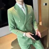 Abiti da uomo 2023 Stile designer Doppio petto Set di moda Slim Fit Business Tinta unita Verde mela (Giacca Pantaloni)