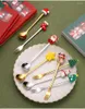 Servis uppsättningar 6/4st julklapp Glod Silver Spoon Fork Set Elk Tree Decoration Dessert Scoop Fruit Coffee Cotlery