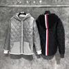 Mens Autumn and Winter Down Hooded Red White Blue Back Woven Thickened Warm Zipper Cotton Jacket