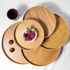 Tea Trays Round Wooden Serving Tray Wood Plate Food Dishe Drink Platter Server Dinner Beef Steak Fruit Snack Dessert