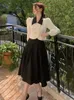 Two Piece Dress Spring Elegant Set Women Casual Slim Korean Coat Black Pleated Gothic Vintage Midi Skirt Office Lady Srts 231024