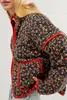 여성 트렌치 코트 빈티지 패션 플로럴 인쇄 퀼트 코트 가을 겨울 스탠드 스탠드 커버 버튼 포켓 파카스 스트리트웨어 2023