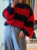 Women's Knits Tees Colorful Striped Knitted Sweaters For Women Loose O Neck Long Sleeve Warm Pullover 2023 Autumn Chic Thick Warm Lady Streetwear T231024